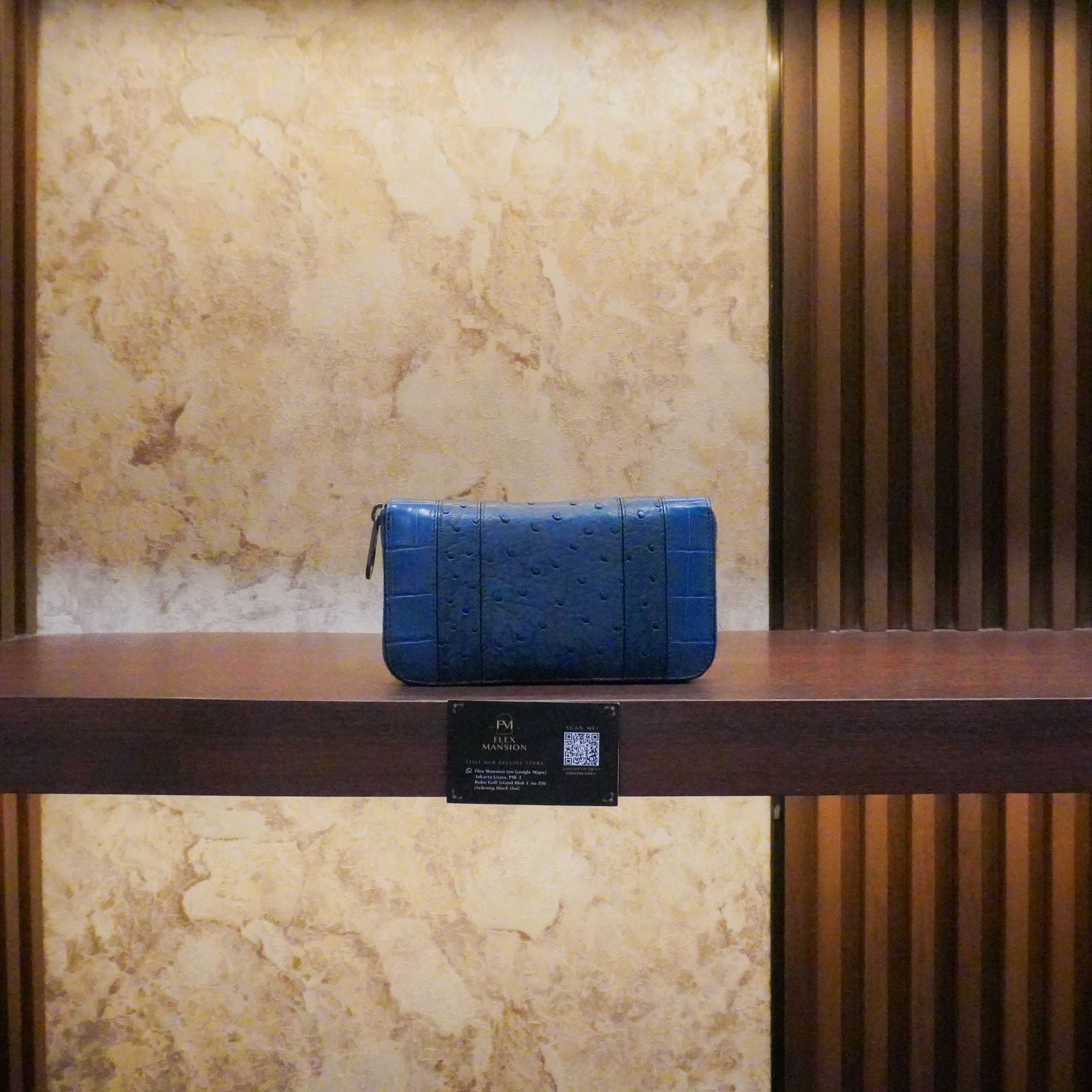 Bottega long wallet ostrich mix croco leather blue (new 50jt
