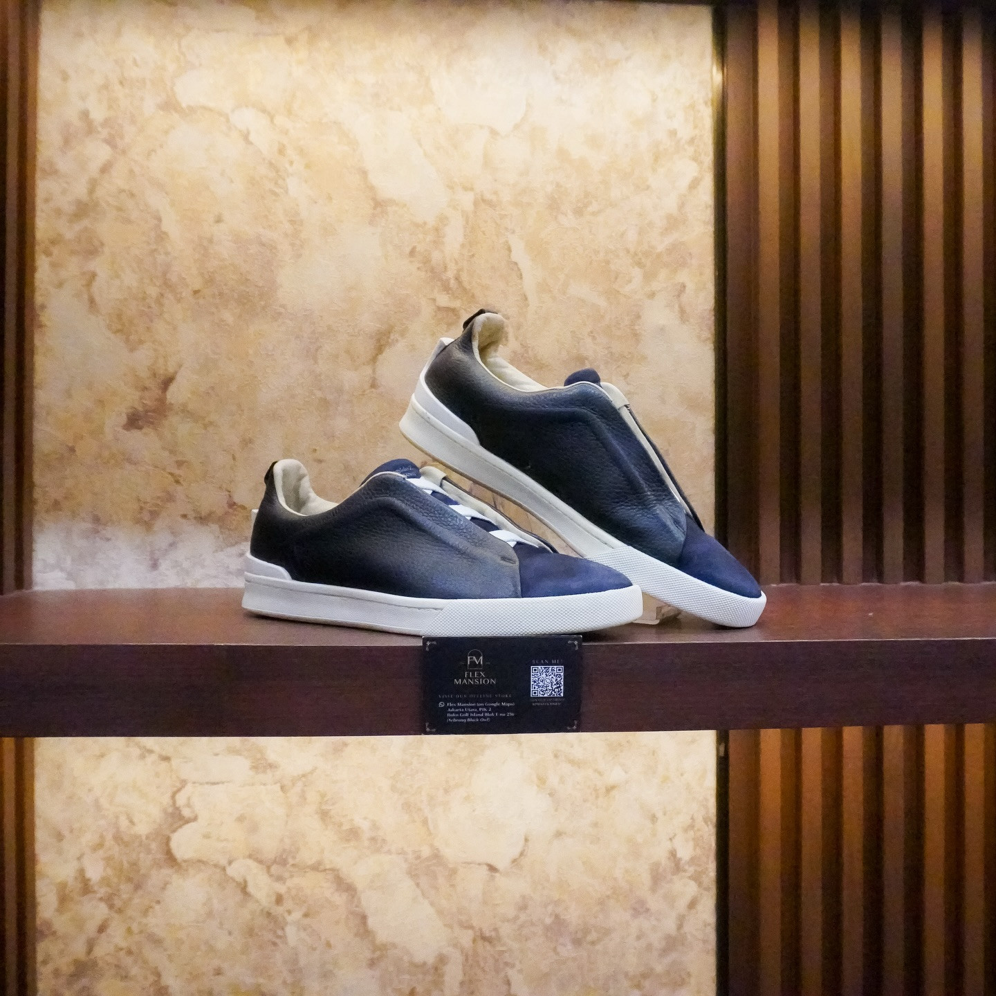 Zegna triple stitch deer skin suede navy (new 25jt