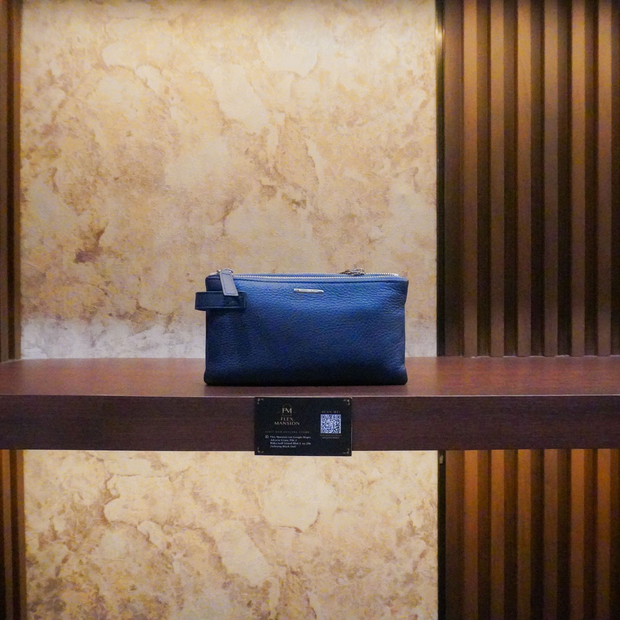 Zegna pouch leather blue (new 28jt