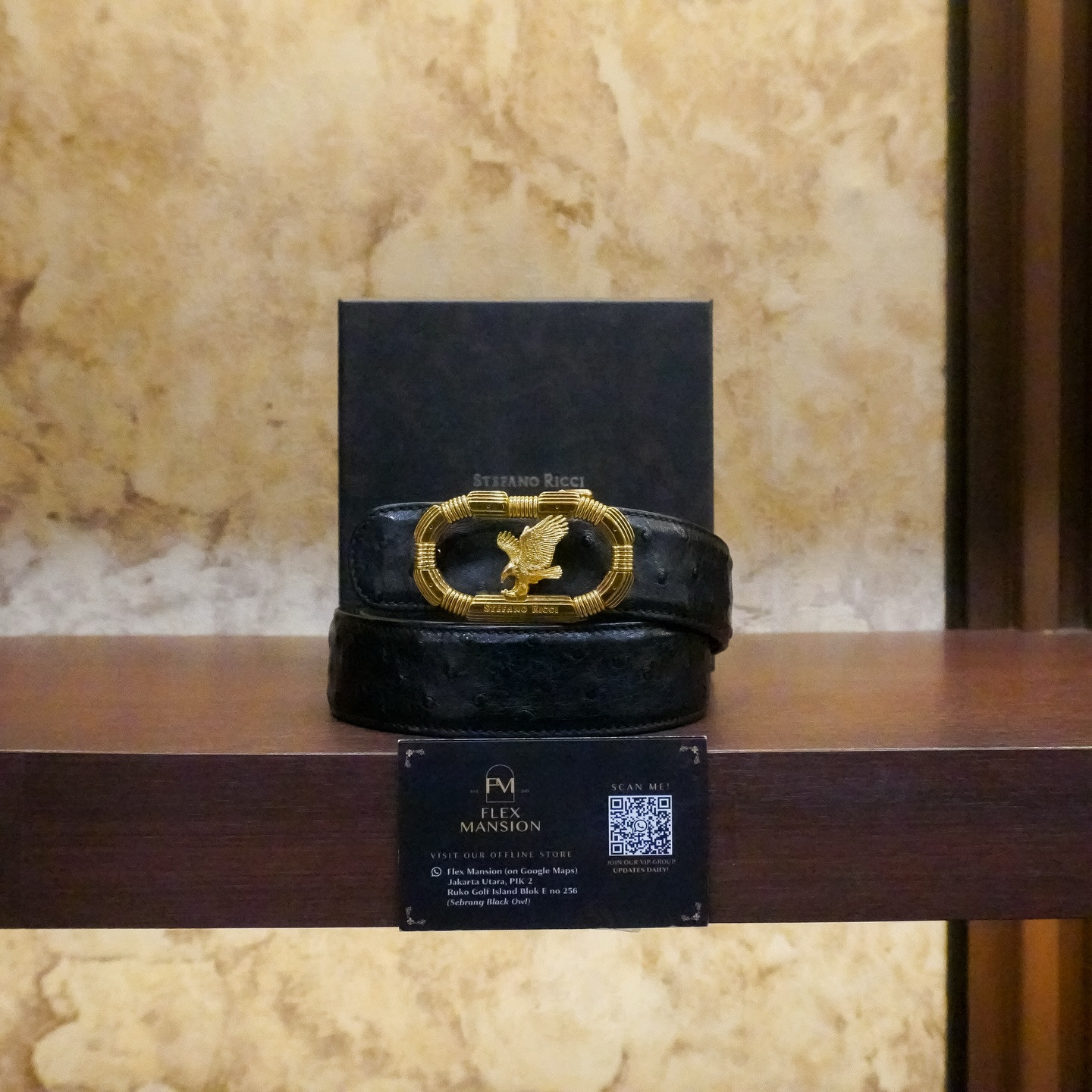 Stefano ricci ostrich belt eagle gold buckle (new 50jt