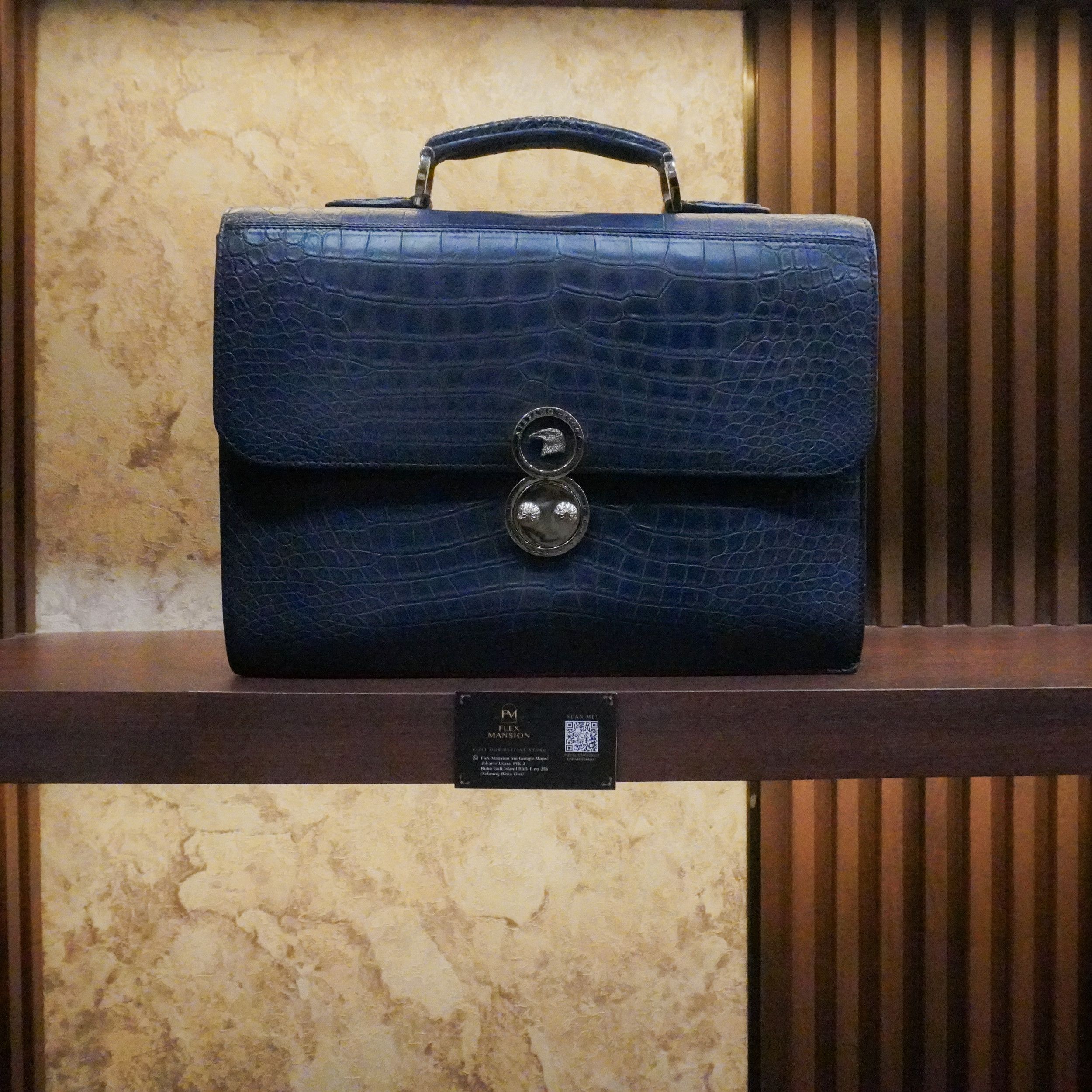 SR handmade matted crocodile briefcase Navy (600jt