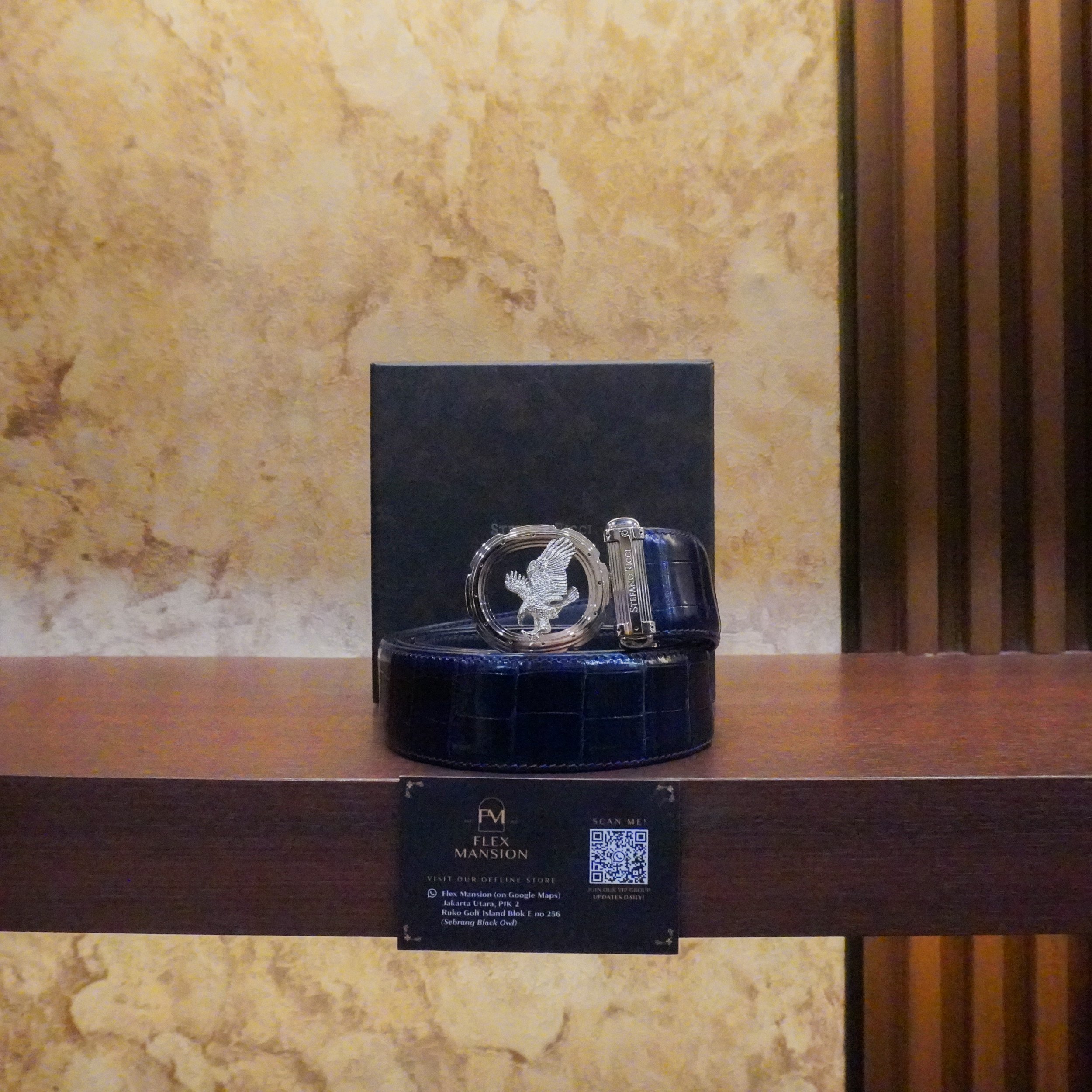 Stefano ricci diamante crocodile leather belt navy (New 80jt